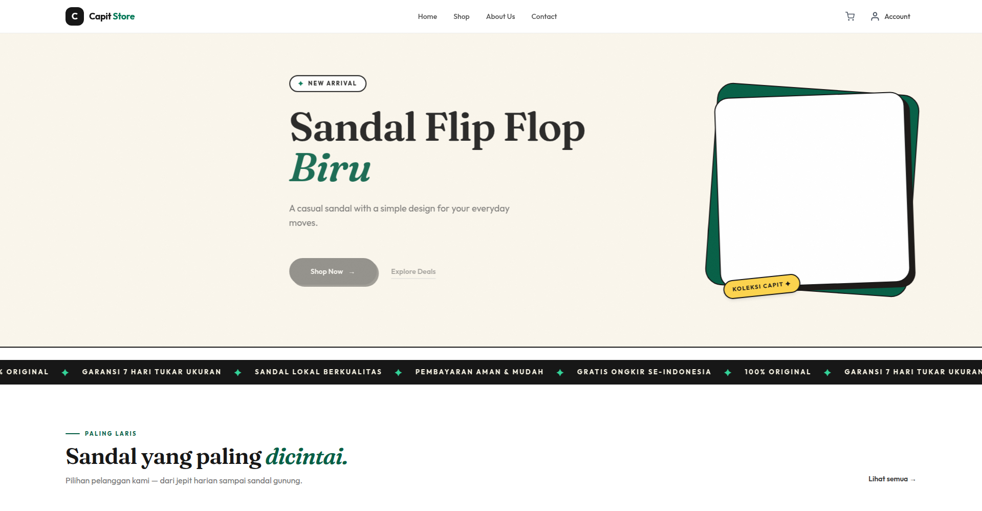 Capit Store homepage showing the e-commerce hero and product browsing interface