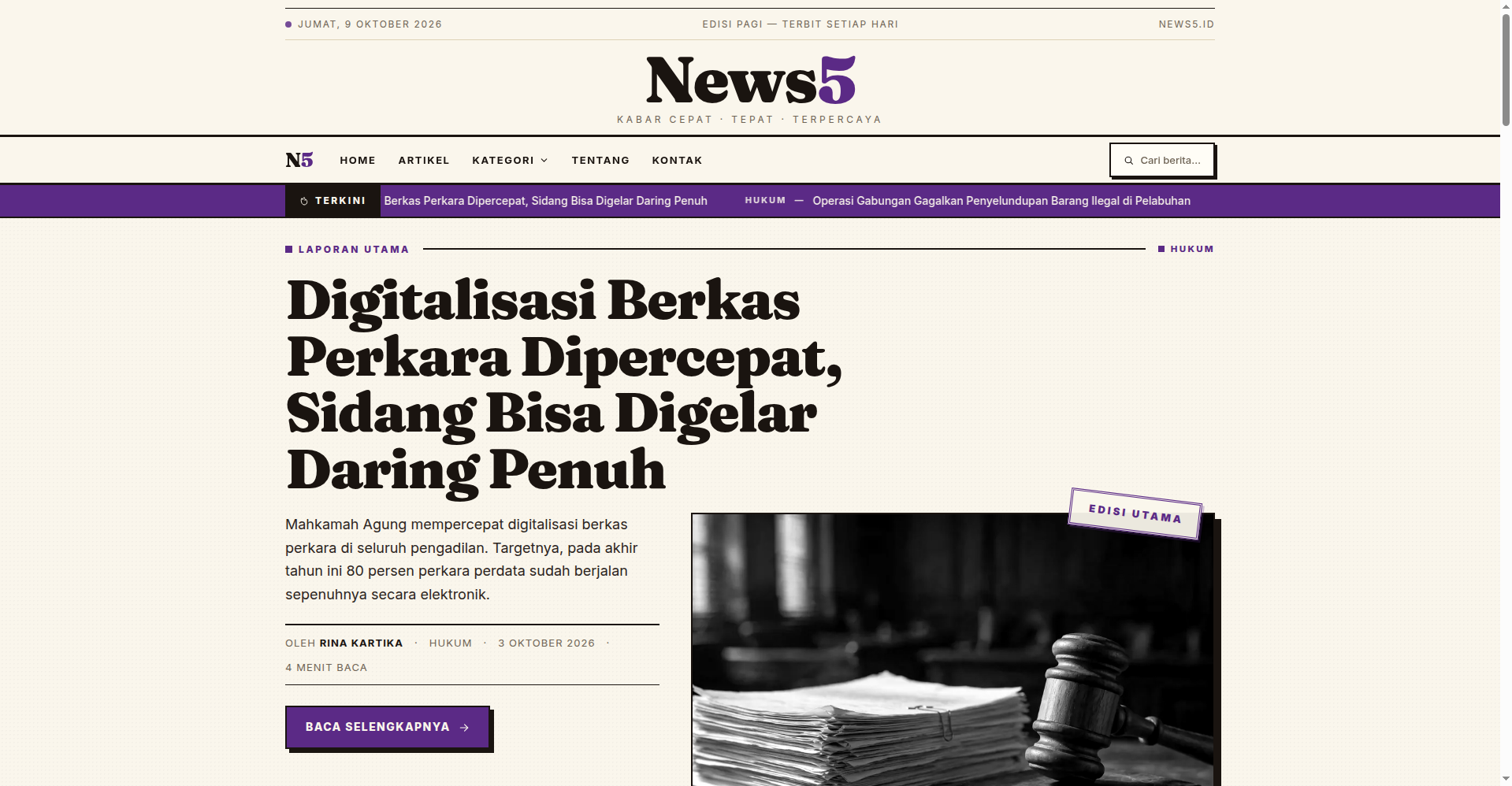 News5 homepage showing the editorial news portal layout and featured stories
